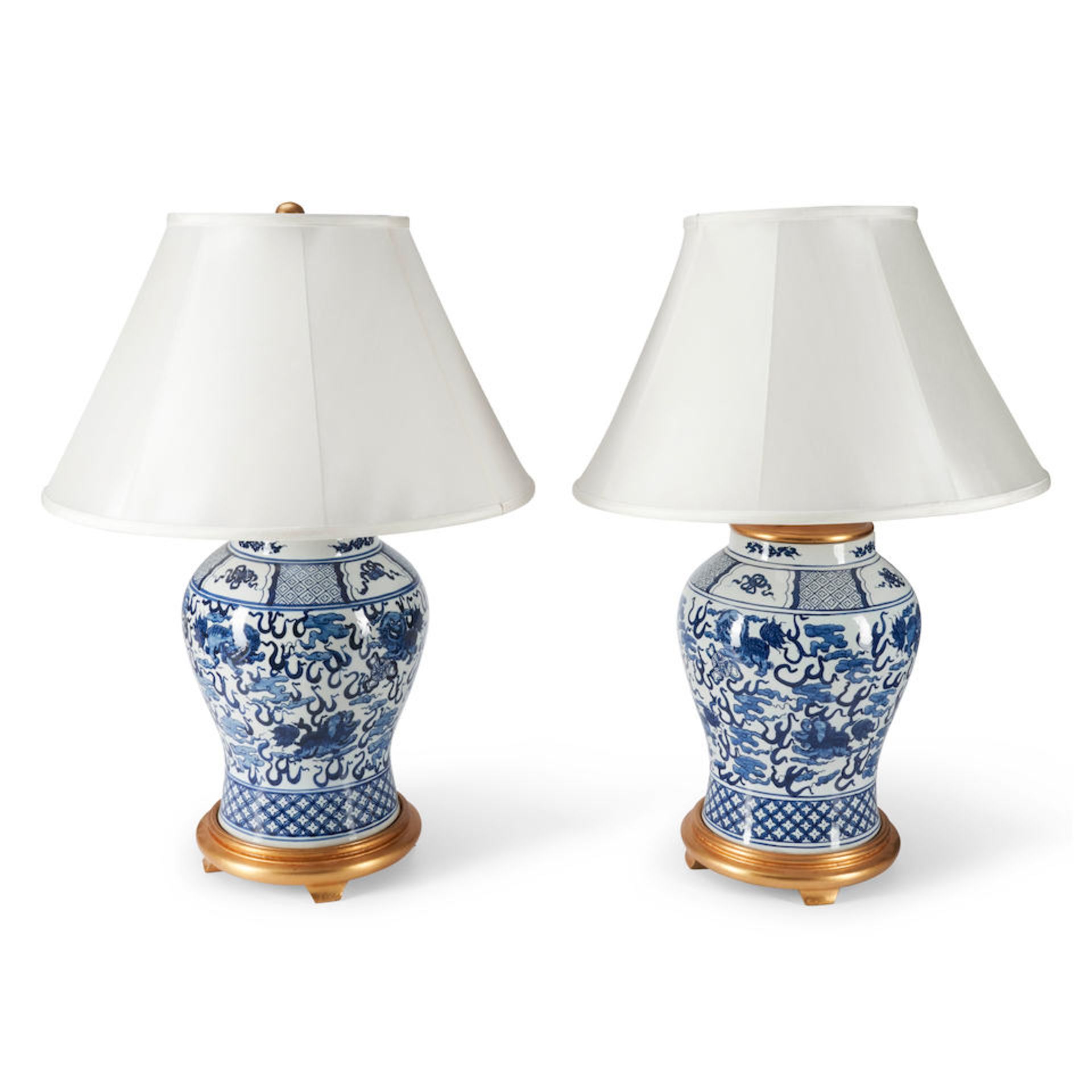Pair of Chinese Blue and White Baluster Vases Mounted as Lamps, China, 20th/21st century.