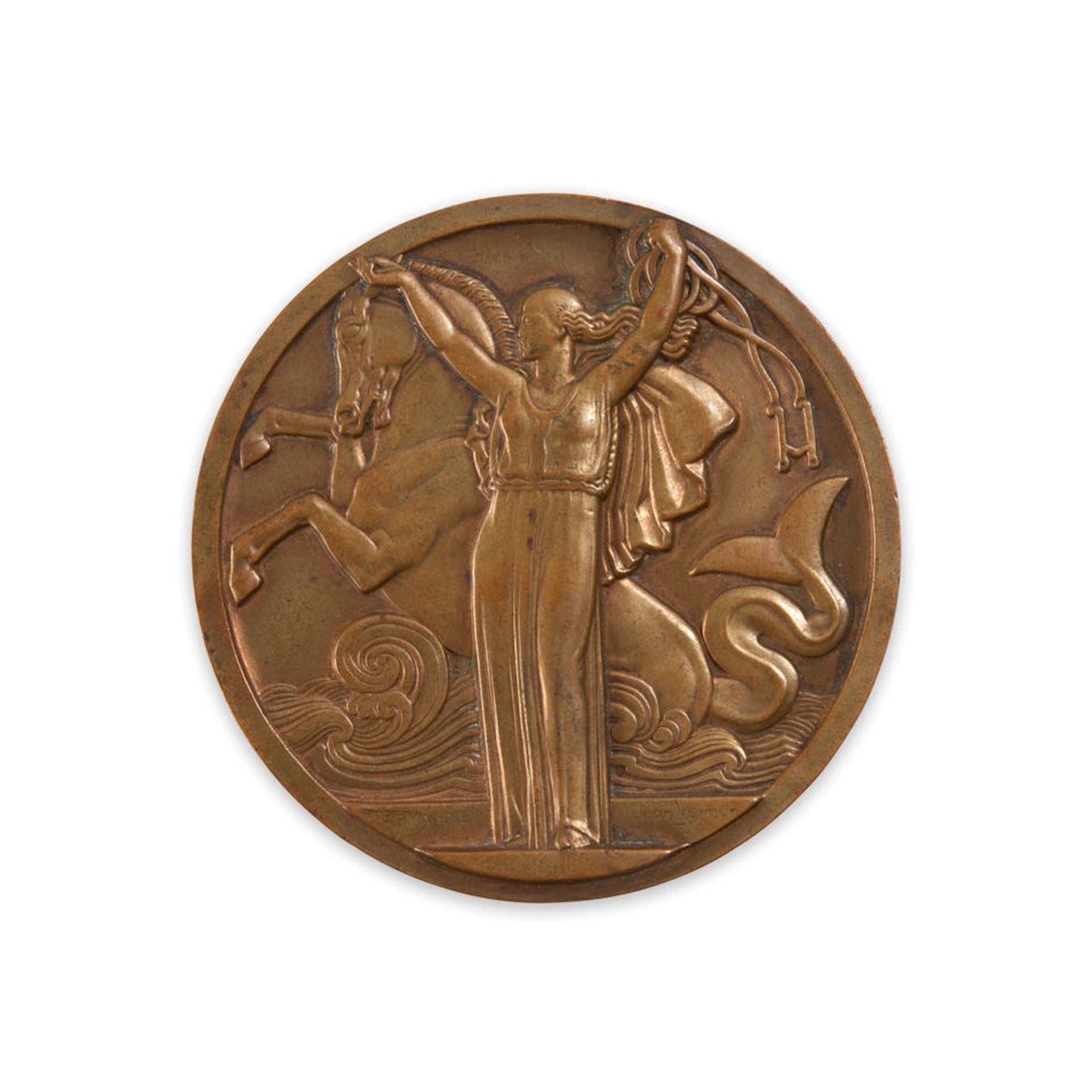 Jean Vernon (French, 1897-1975), Medal Commemorating Maiden Voyage of the Ocean Liner Normandie,...