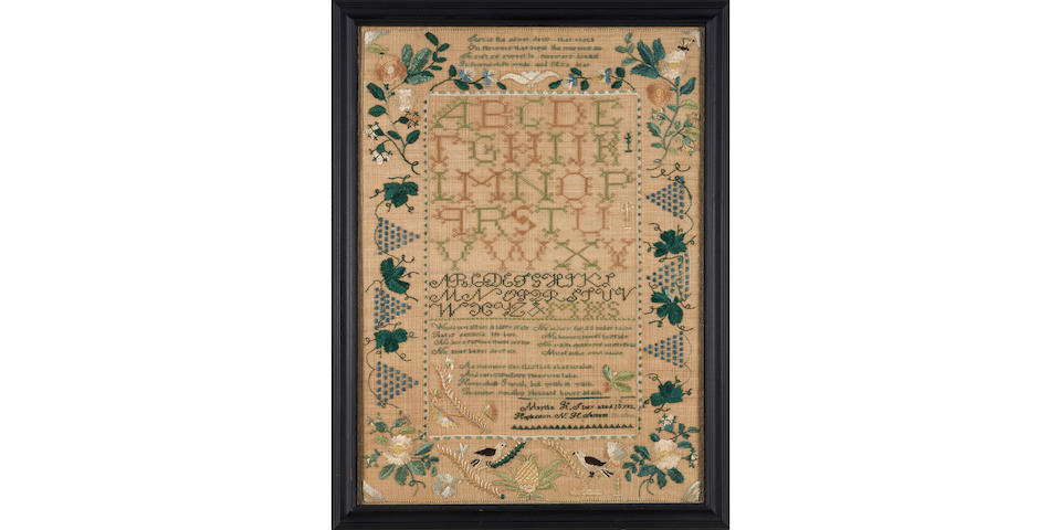 Exceptional Silk on Linen Needlepoint Sampler, Martha Hall Story (1813-44), Hopkinton, New Hamps... - Image 2 of 4