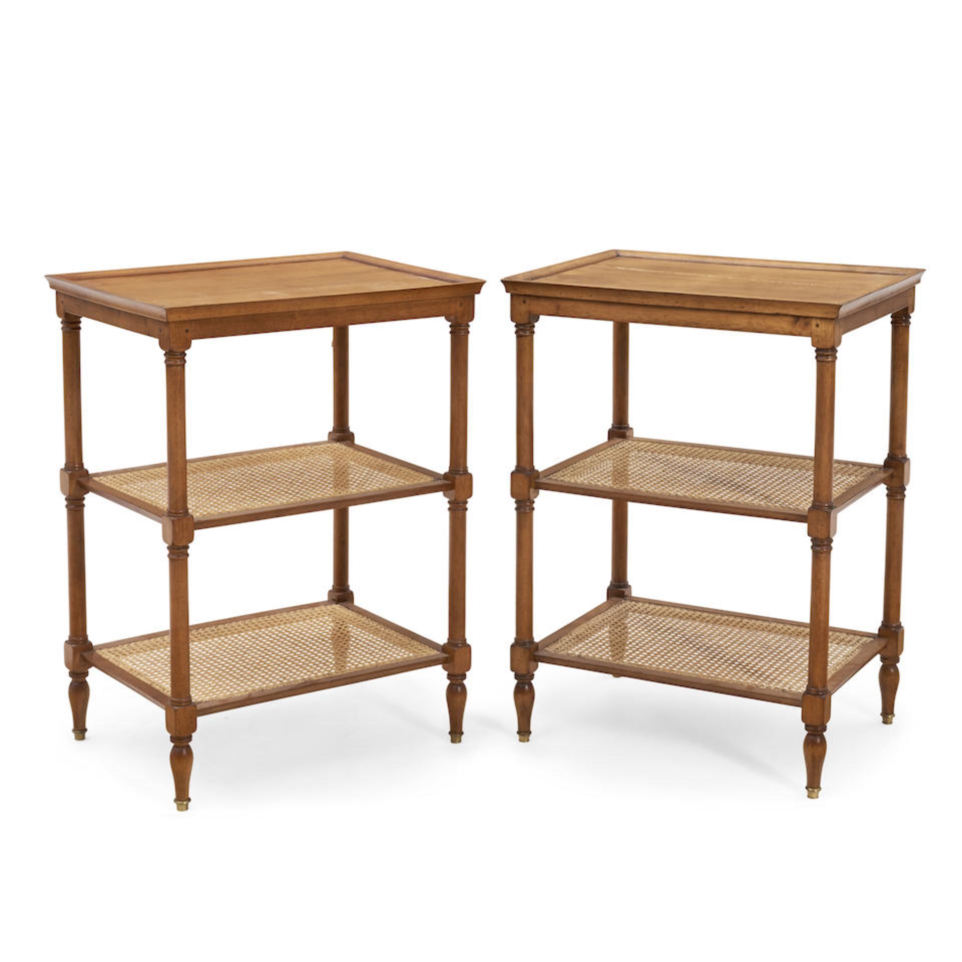 Pair of Caned Hardwood Étagères, 20th century.