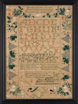 Exceptional Silk on Linen Needlepoint Sampler, Martha Hall Story (1813-44), Hopkinton, New Hamps...