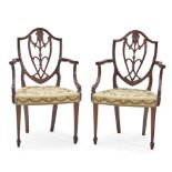 Pair of Federal Mahogany Shield-back Armchairs, probably New York, New York, c. 1790.