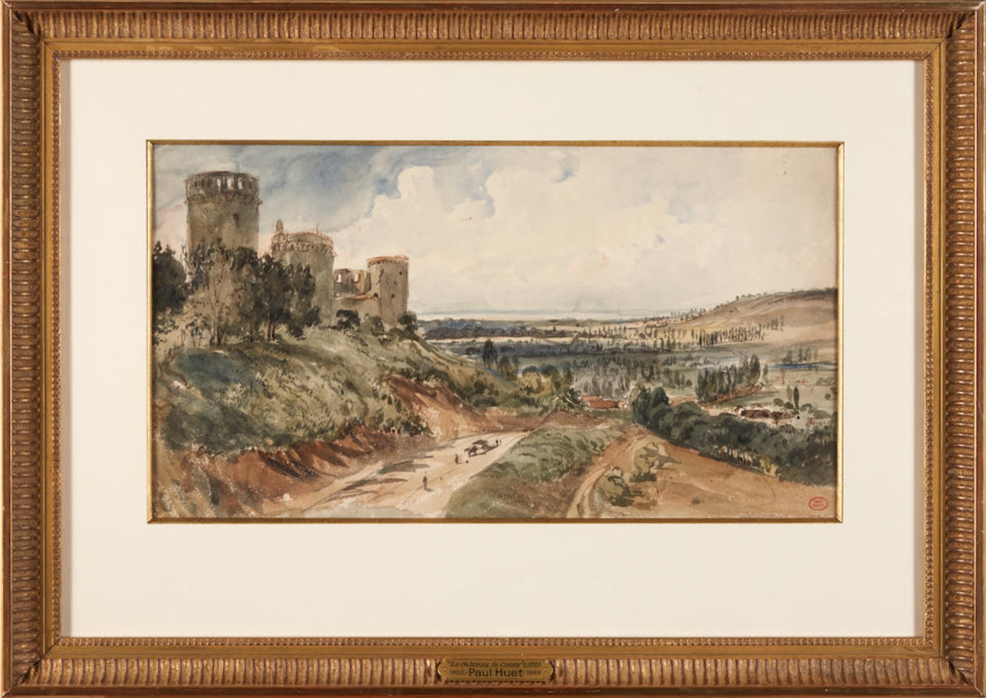 PAUL HUET (French, 1803-1869) Le Château de Coucy, circa 1822 sheet size 26.0 x 47.0 cm (10...