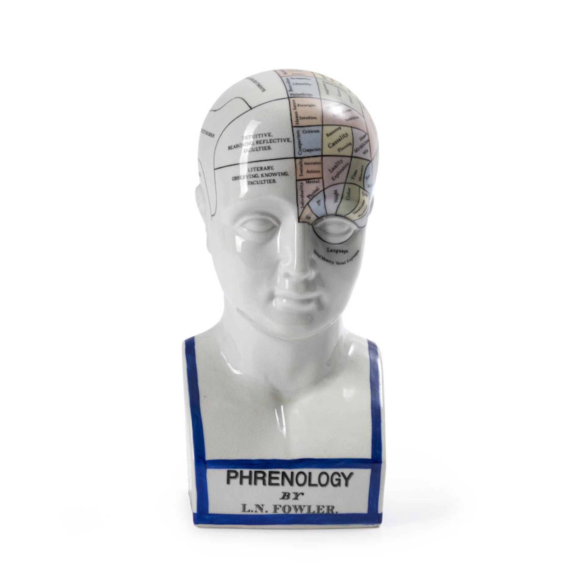 Polychrome-decorated Ceramic Phrenology Bust, L.N. Fowler (1811-96), London, England, late 19th ...