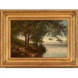 AARON DRAPER SHATTUCK (American, 1832-1928) Picnic Along the River's Edge framed 46.0 x 61.5 x 6...