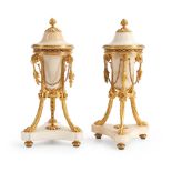 Pair of Louis XVI Ormolu Mounted White Marble Cassolettes, France, circa 1785.