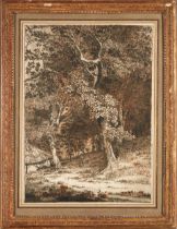European School (circa 1800), possibly Dutch or English A Wooded Landscape with a Hut and Figure...