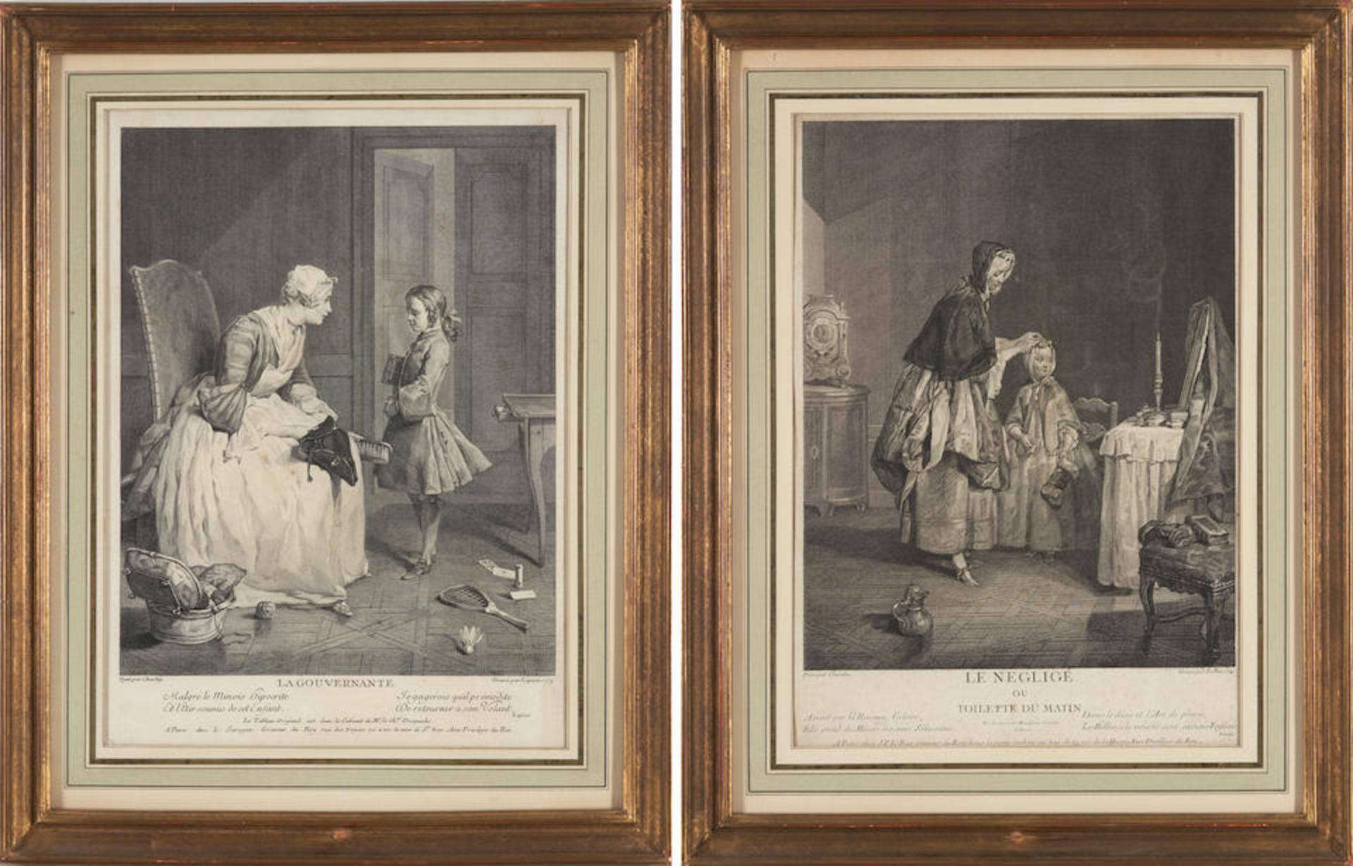 After Jean Baptiste Siméon Chardin, (French, 1699-1779) A Pair of Framed 19th-Century Frenc...
