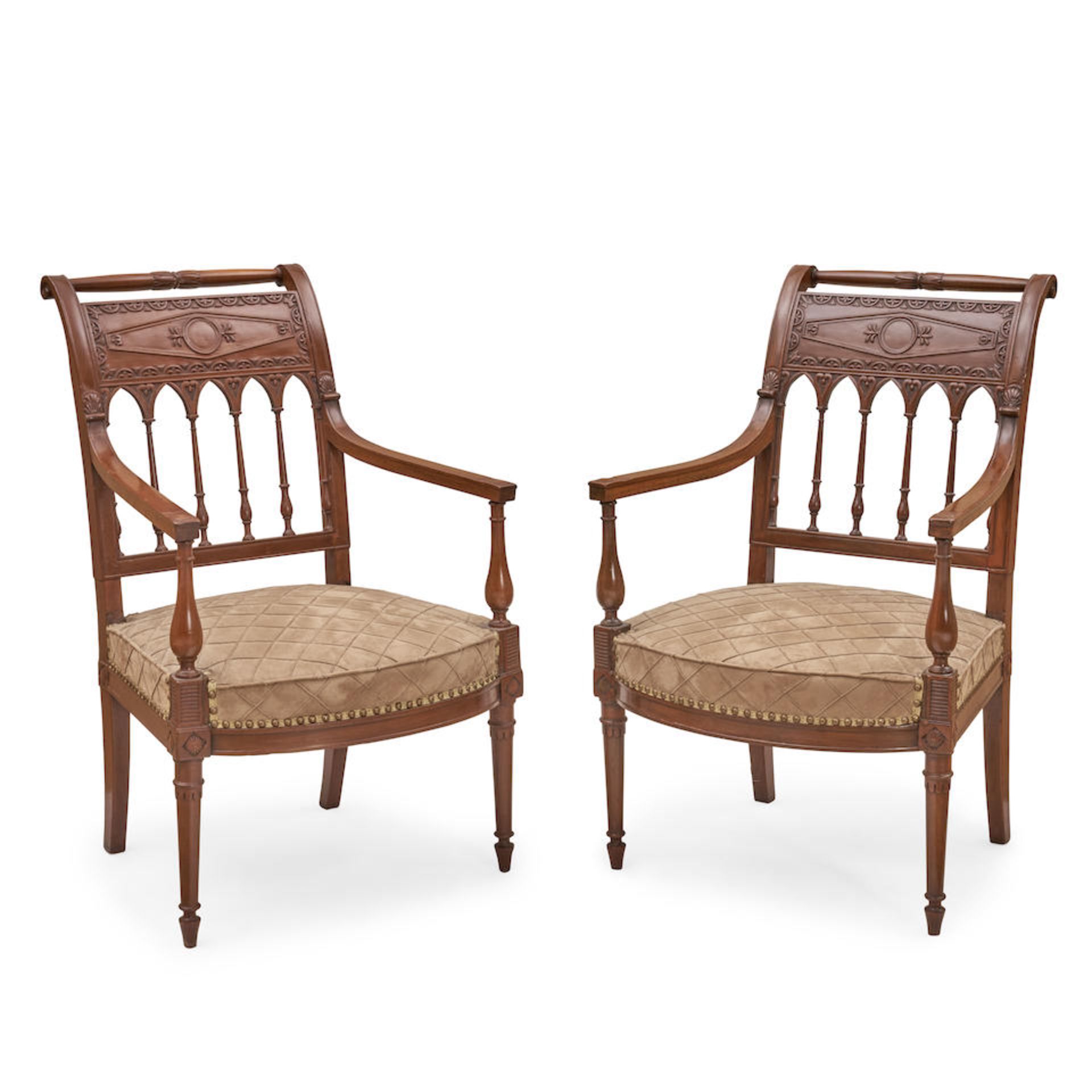 Pair of Directoire Mahogany Fauteuils, attributed to Jean-Baptiste-Bernard Demay (1759-1848; ma&...