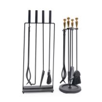 Two Sets of Black-finish Steel Fire Tools, Pilgrim Home & Hearth, Concord, California, late 20th...