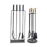 Two Sets of Black-finish Steel Fire Tools, Pilgrim Home & Hearth, Concord, California, late 20th...