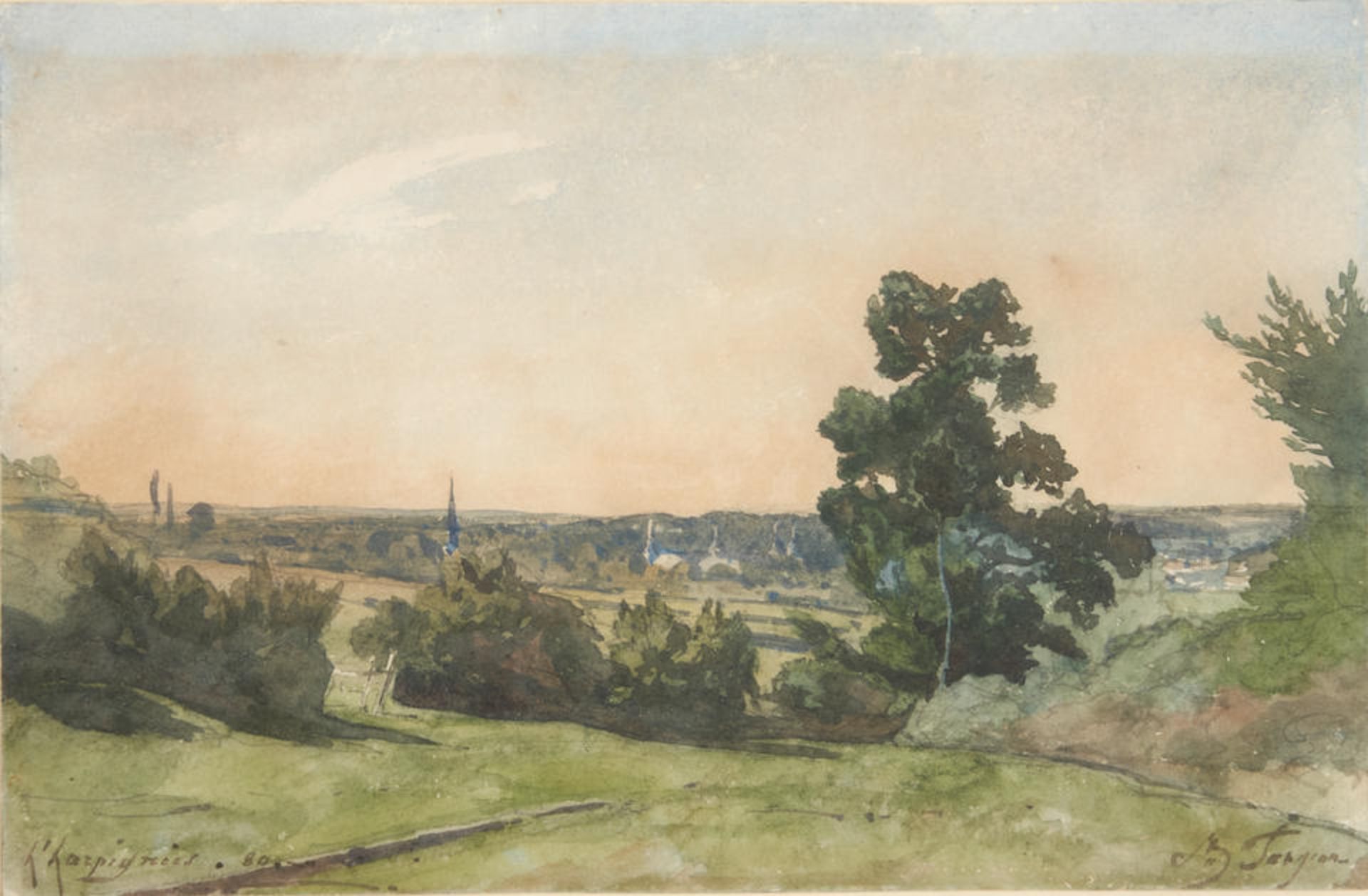 HENRI JOSEPH HARPIGNIES (French, 1819-1916) Landscape in St. Fargeau framed 31.5 x 40.5 x 4.0 cm... - Bild 2 aus 2