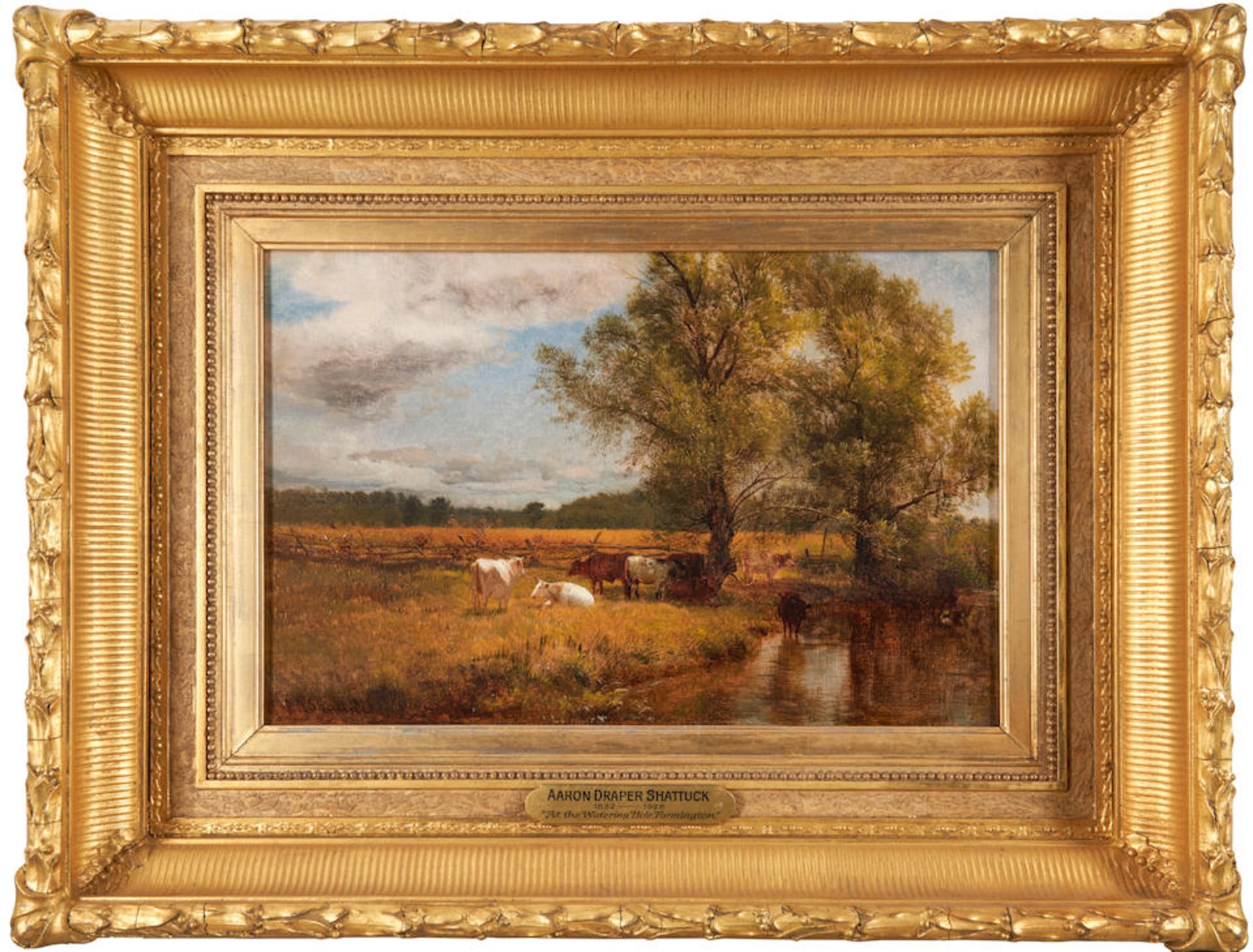 AARON DRAPER SHATTUCK (American, 1832-1928) At the Watering Hole, Farmington framed 55.0 x 71.5 ...