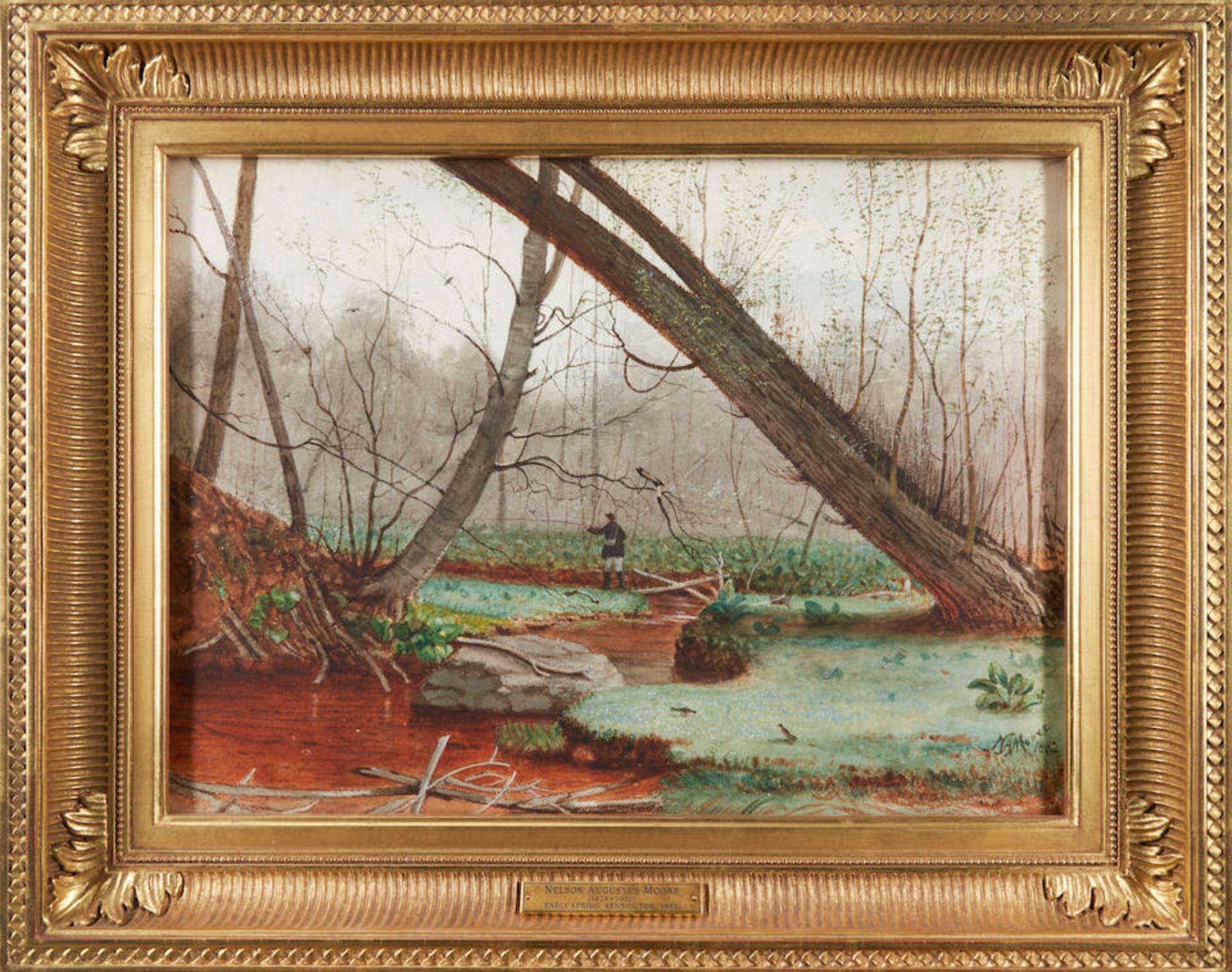 NELSON AUGUSTUS MOORE (American, 1824-1902) Early Spring, Kensington framed 49.5 x 61.5 x 6.0 cm... - Image 2 of 2