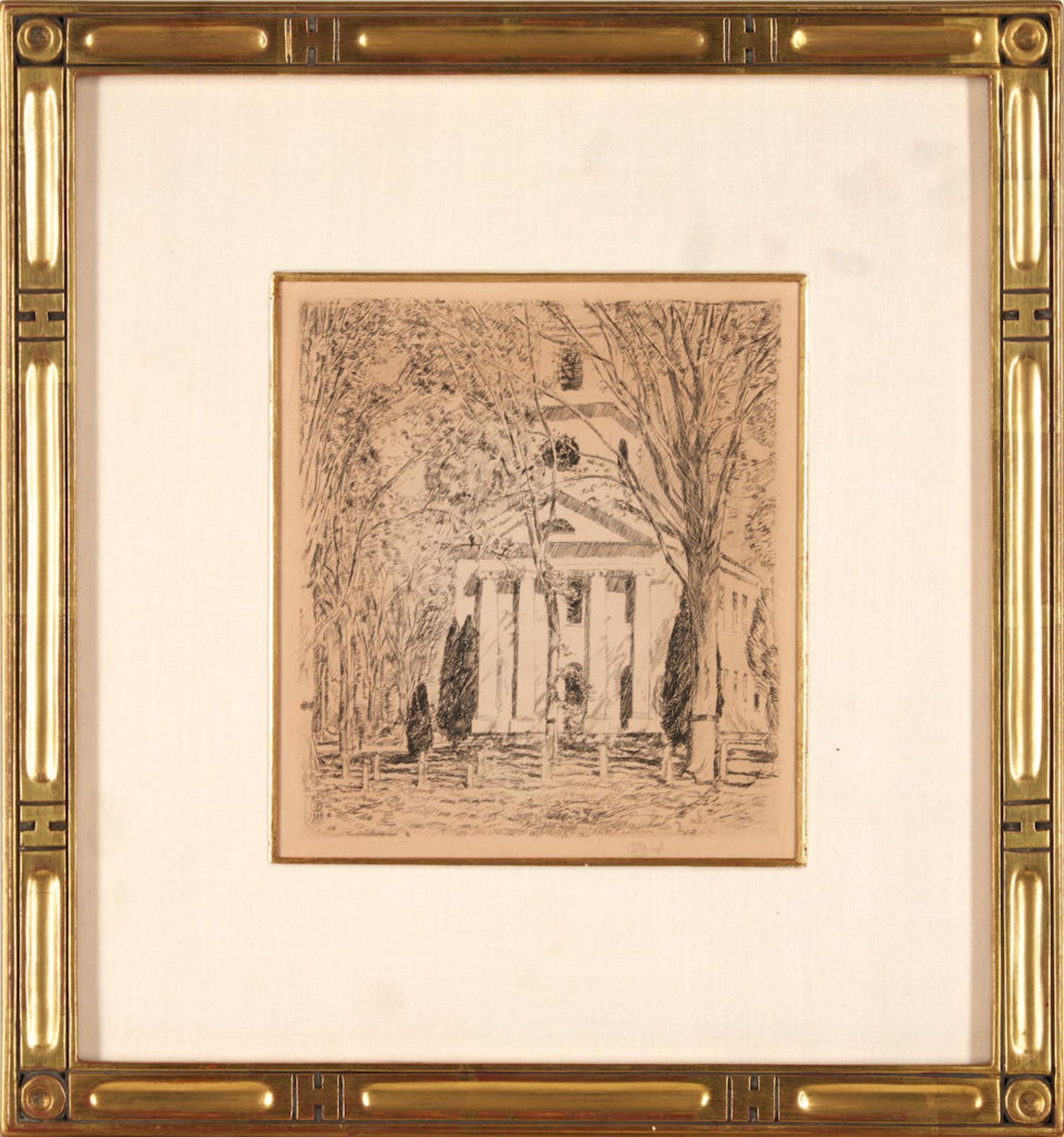 CHILDE FREDERICK HASSAM (American, 1859-1935) The Church at Old Lyme plate size 17.8 x 15.2 cm (...