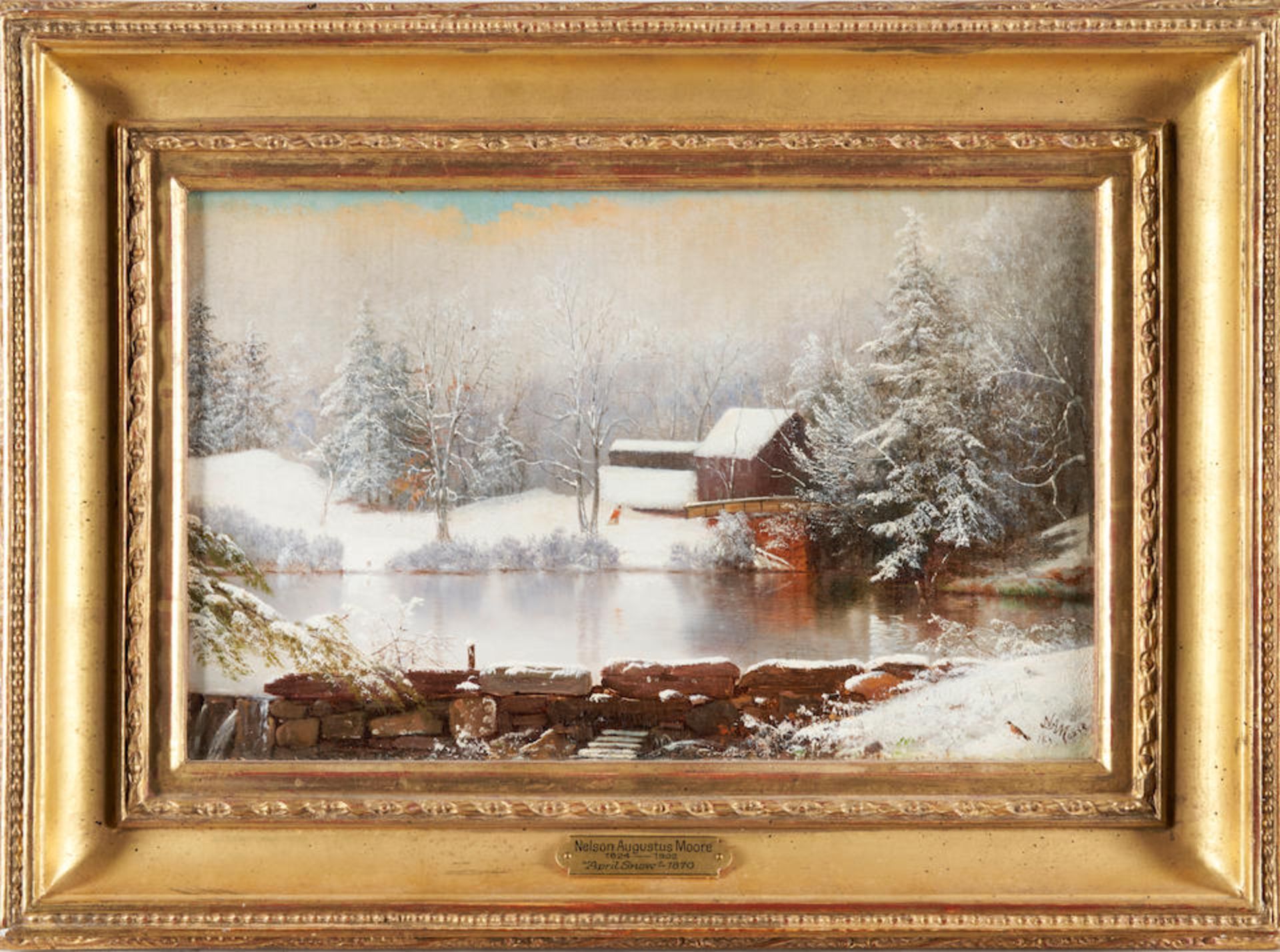 NELSON AUGUSTUS MOORE (American, 1824-1902) April Snow framed 36.5 x 49.0 x 5.0 cm (14 3/8 x 19 ...