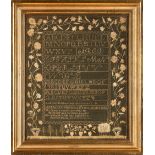 Silk on Green Linsey-Woolsey Needlepoint Sampler, Abigail (Foster) Barker (1798-1877), Andover, ...