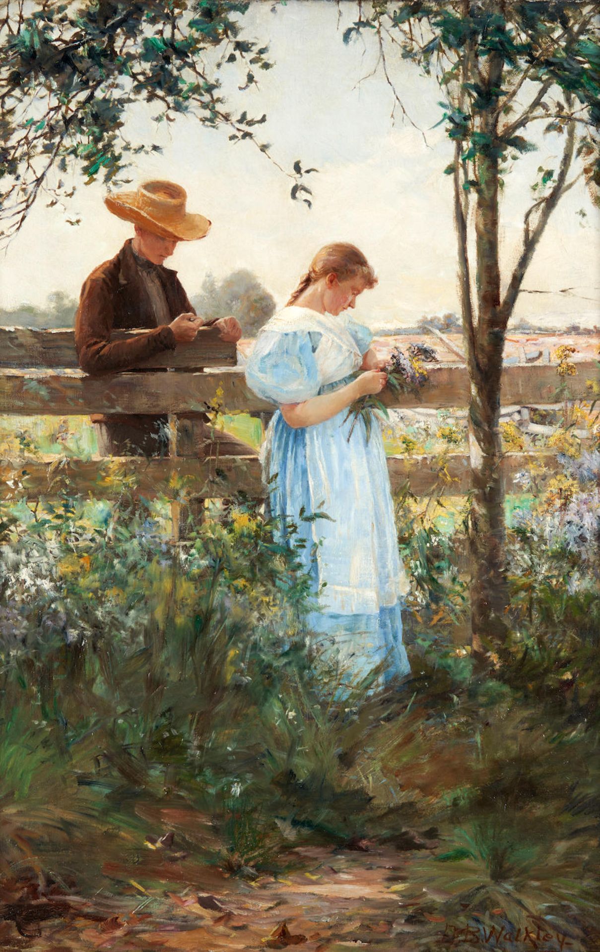 DAVID BIRDSEY WALKLEY (American, 1849-1934) Visit at the Fence framed 89.0 x 66.5 x 5.0 cm (35 x... - Image 2 of 4