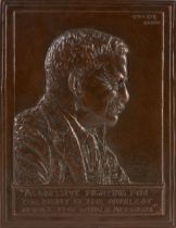 Patinated Cast Iron 'Roosevelt Bas Relief' Portrait Plaque, after James Earle Fraser (1876-1953...