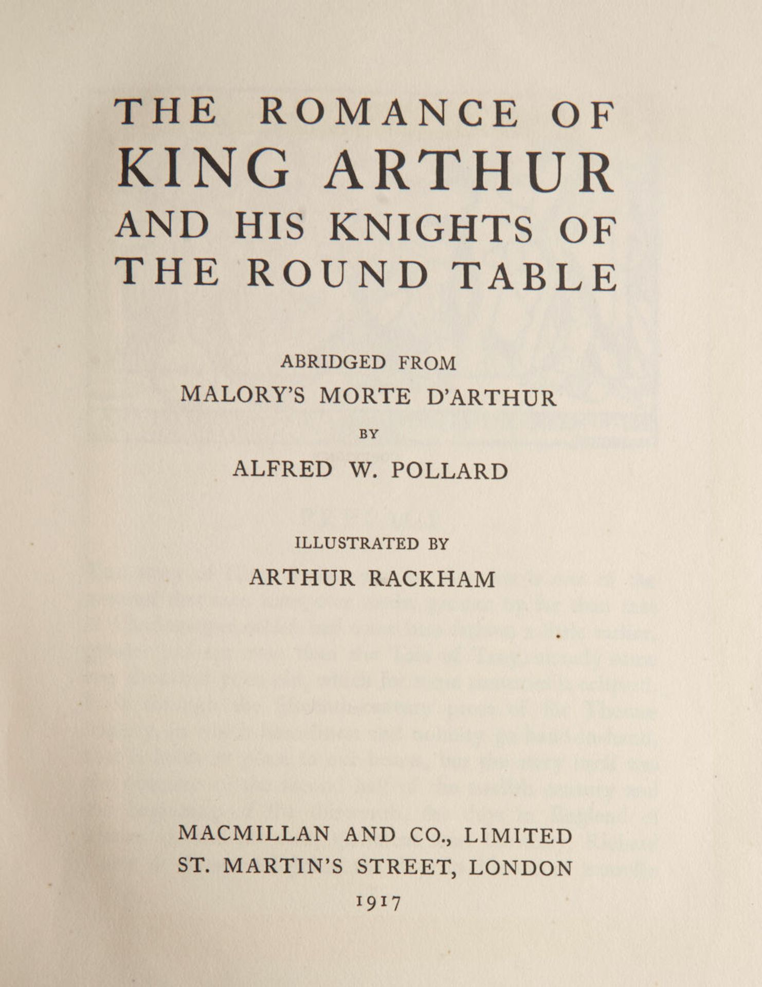 RACKHAM, ARTHUR. 1867-1939. MALORY, THOMAS. C. 1408-1471. The Romance of King Arthur and his Kni... - Image 3 of 4