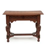 Jacobethan-style Carved and Parquetry Oak Library Table, early 20th century.