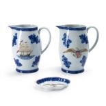 Two Chinese Export-style Porcelain Pitchers and a Small Tray, Mottahedeh Vista Alegre, Portugal,...