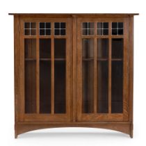 Mission-style Oak Double Bookcase with Glazed Doors, Stickley, Manlius, New York, 2015.
