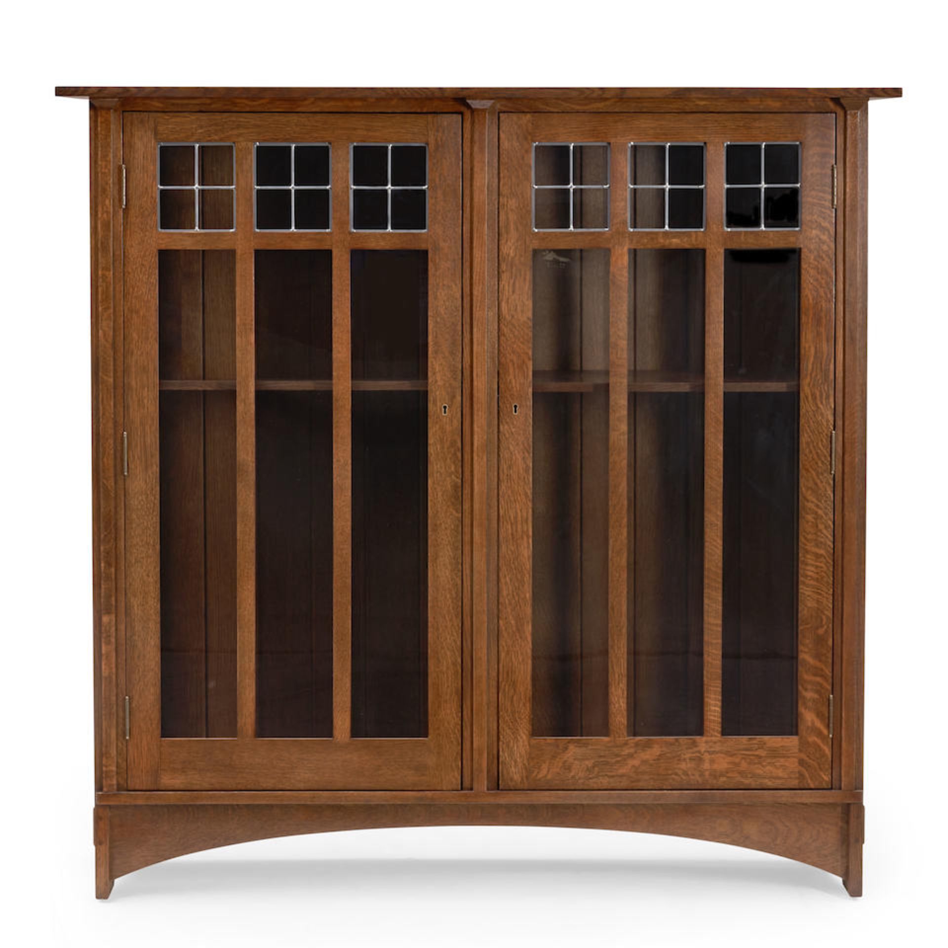 Mission-style Oak Double Bookcase with Glazed Doors, Stickley, Manlius, New York, 2015.