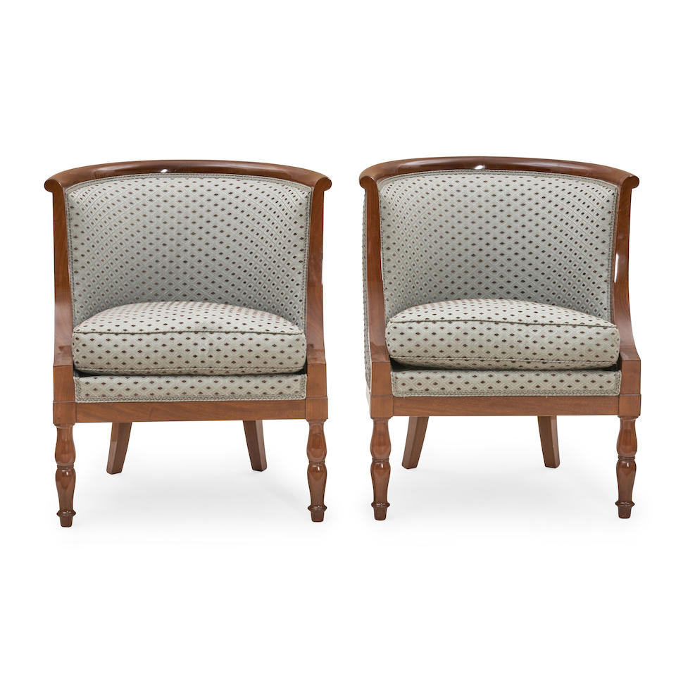 Pair of Directoire Upholstered Mahogany Veneer Chauffeuses, attributed to Jacob-Desmalter (1803-... - Image 3 of 4