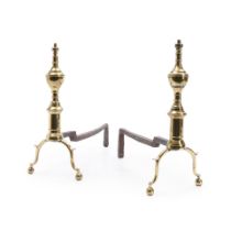 Pair of Small Federal Brass Andirons, Boston, Massachusetts, c. 1800.