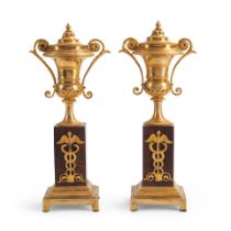 Pair of Empire Ormolu Mounted Red Marble Cassolettes, France, circa 1810.
