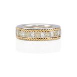 A PLATINUM, 18K GOLD AND DIAMOND BAND