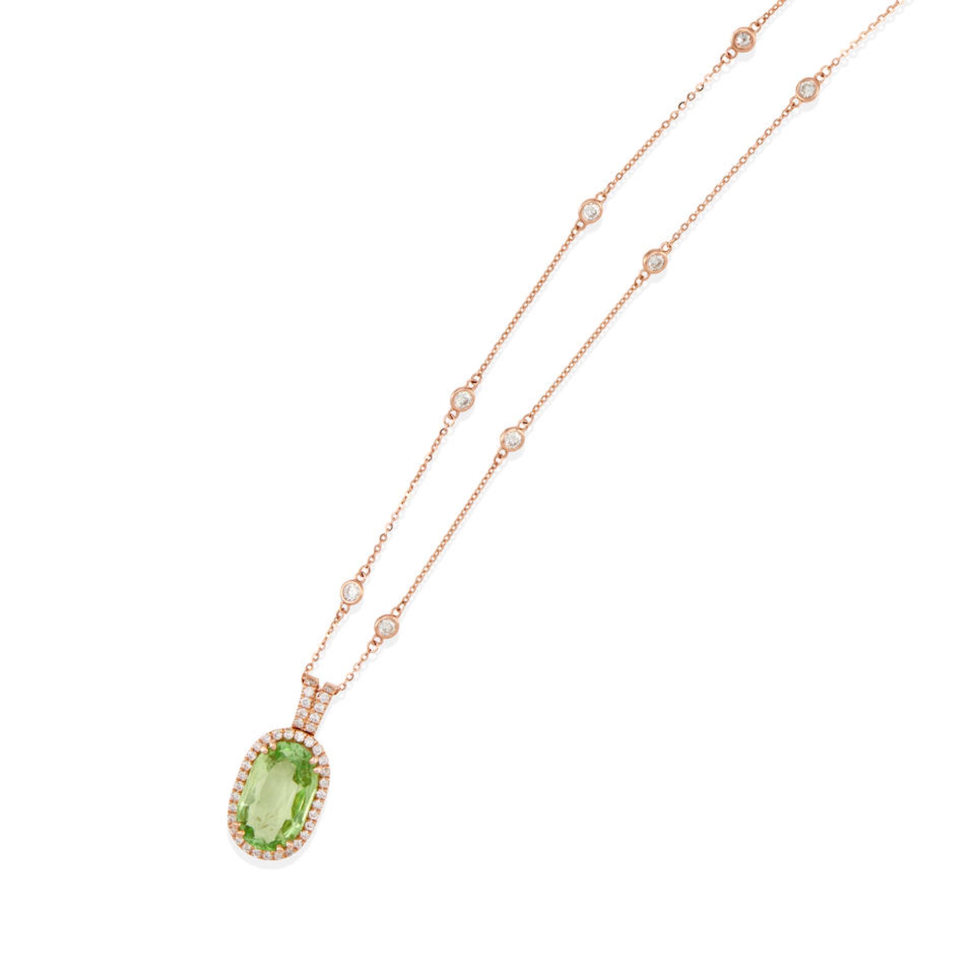 SUZY LEVIAN: A 14K ROSE GOLD, TOURMALINE AND DIAMOND PENDANT NECKLACE