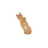 A 14K GOLD AND GEM-SET CAT BROOCH