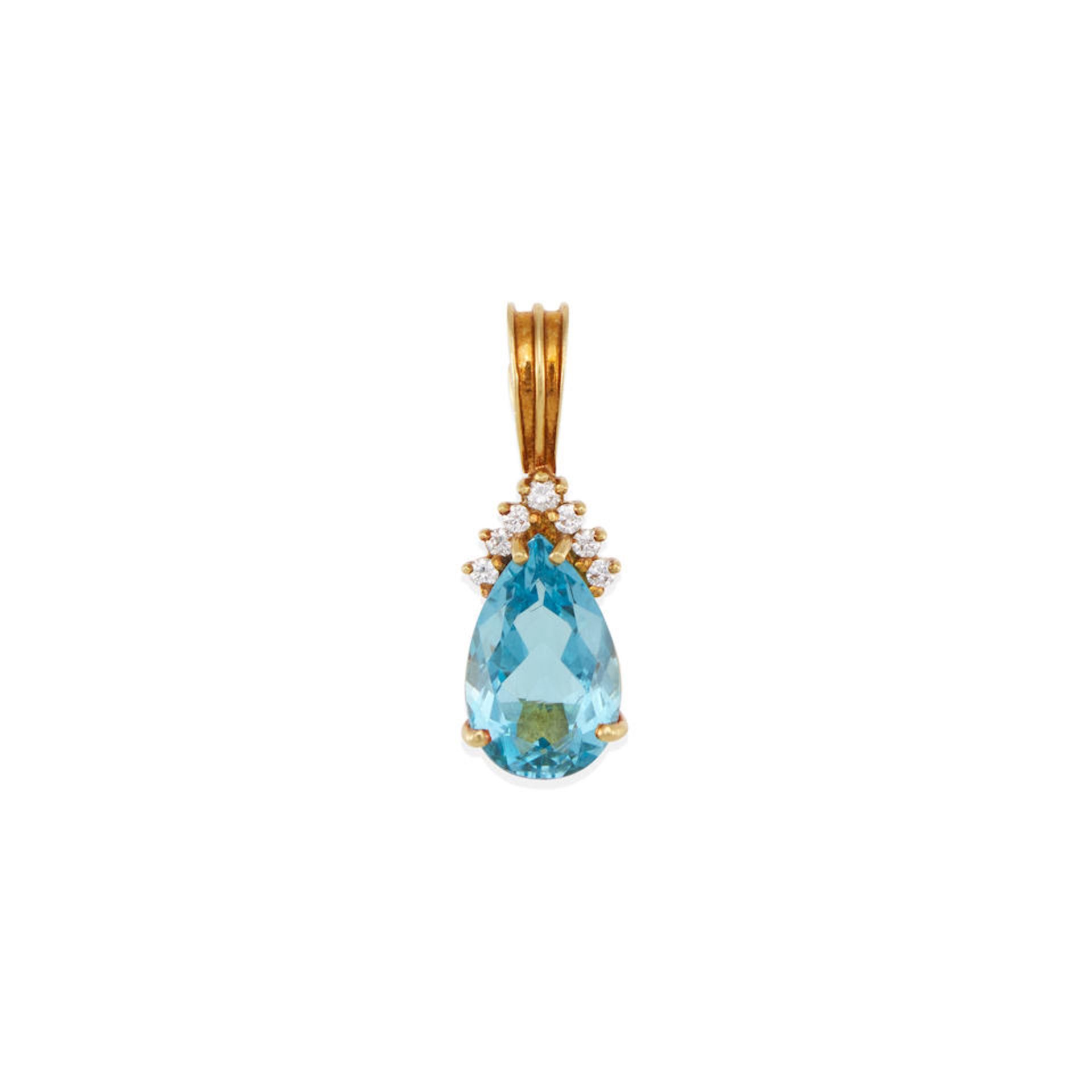 AN 18K GOLD, BLUE TOPAZ AND DIAMOND PENDANT ENHANCER