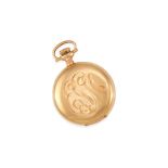 A 14K GOLD AND DIAMOND HUNTING CASED POCKETWATCH