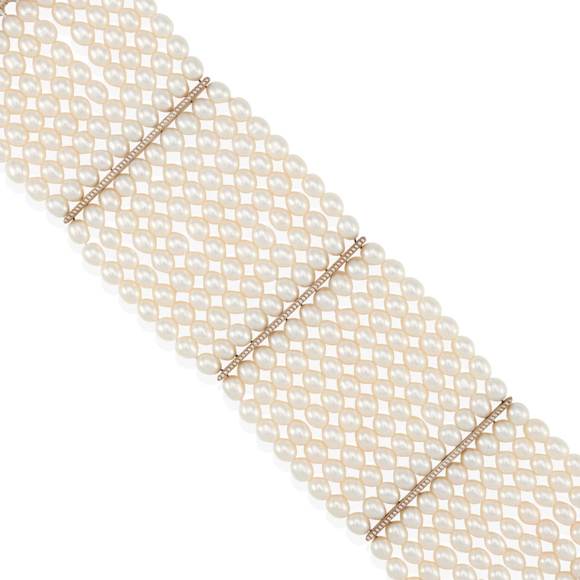TIFFANY & CO.: A SILVER AND FRESHWATER CULTURED PEARL MULTI-STRAND BRACELET