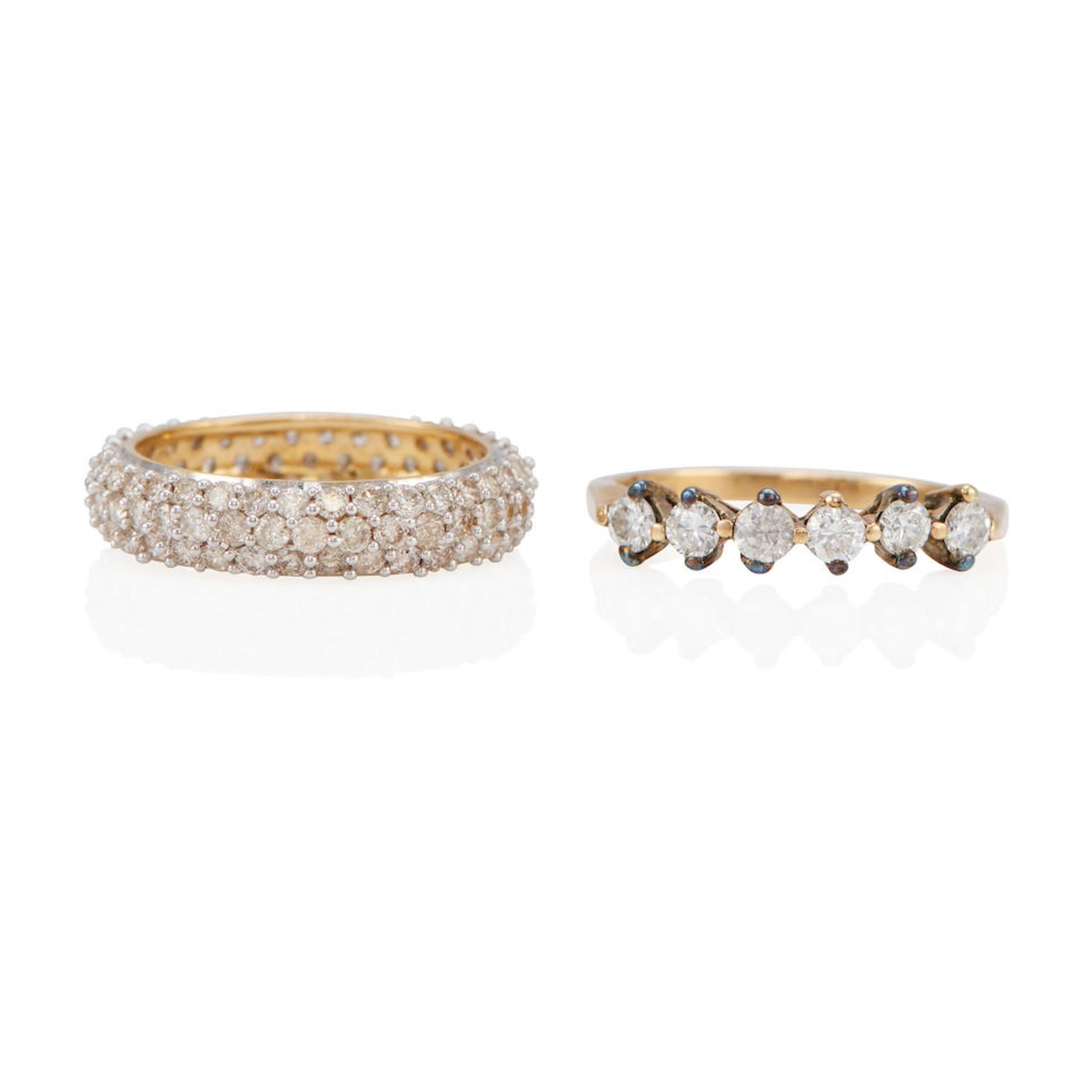 TWO 14K GOLD AND DIAMOND RINGS