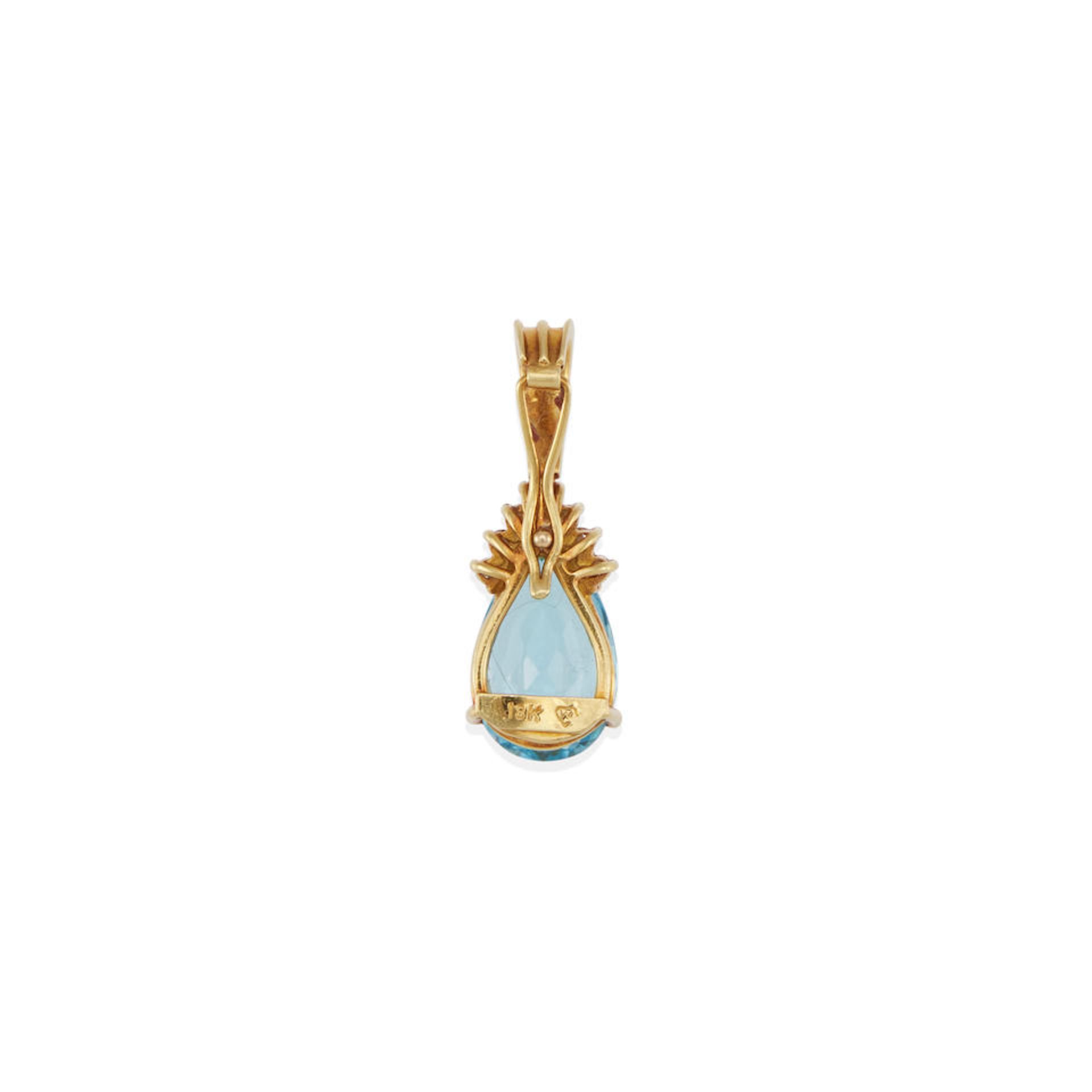 AN 18K GOLD, BLUE TOPAZ AND DIAMOND PENDANT ENHANCER - Image 3 of 4