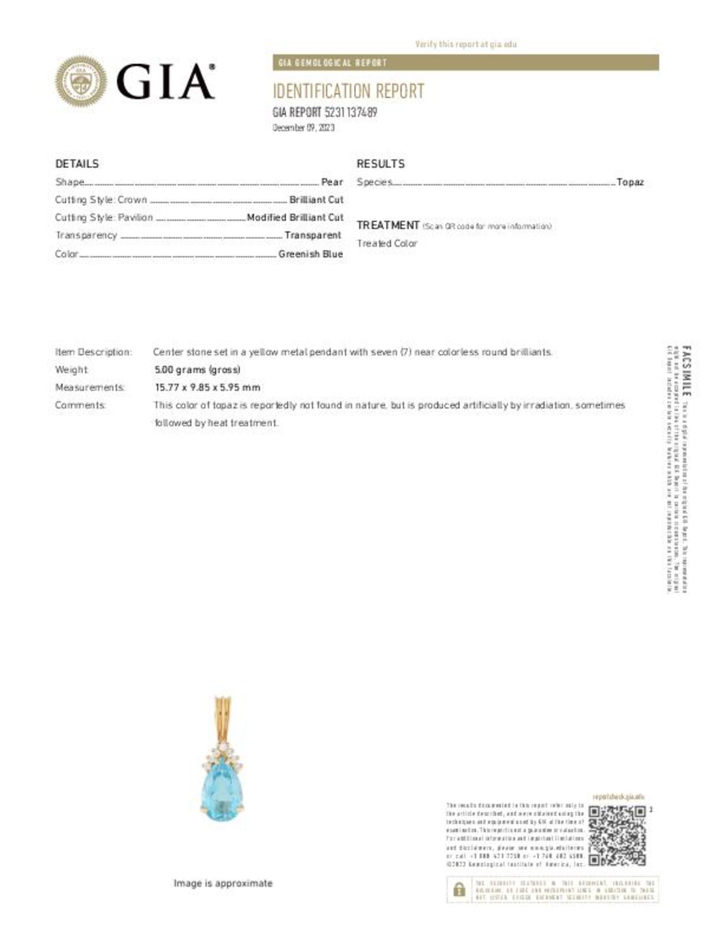 AN 18K GOLD, BLUE TOPAZ AND DIAMOND PENDANT ENHANCER - Image 4 of 4