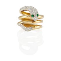 AN 18K GOLD, PLATINUM AND DIAMOND SNAKE RING