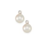 A PAIR OF 18K WHITE GOLD, SOUTH SEA CULTURED PEARL AND DIAMOND EARRINGS