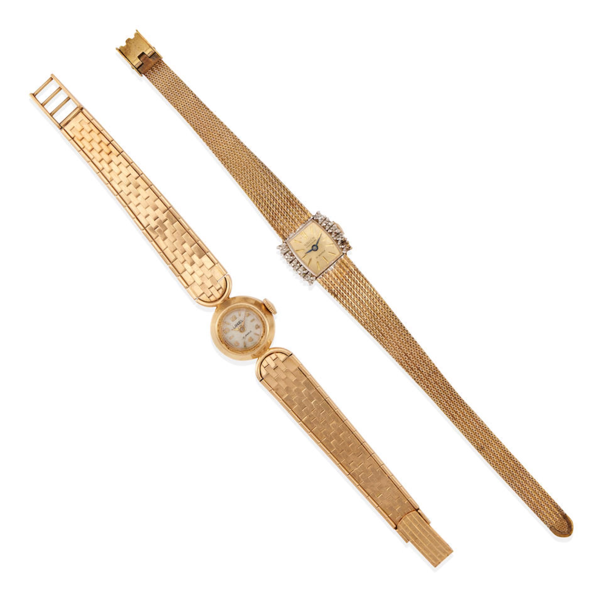 TWO 14K GOLD AND METAL LADIES WATCHES