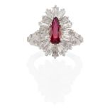 A 14K WHITE GOLD, RUBY AND DIAMOND RING