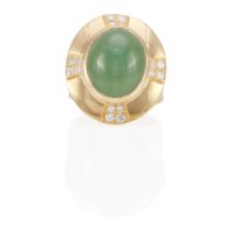 AN 18K GOLD, JADEITE JADE AND DIAMOND RING