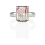 A PLATINUM AND BI-COLOR TOURMALINE RING