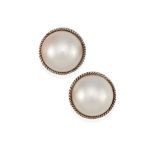A PAIR OF 14K WHITE GOLD AND MABÉ CULTURED PEARL EARCLIPS
