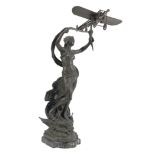 A 'L'Air' superb aviation illuminated desk-piece after August Moreau, French, circa 1910,