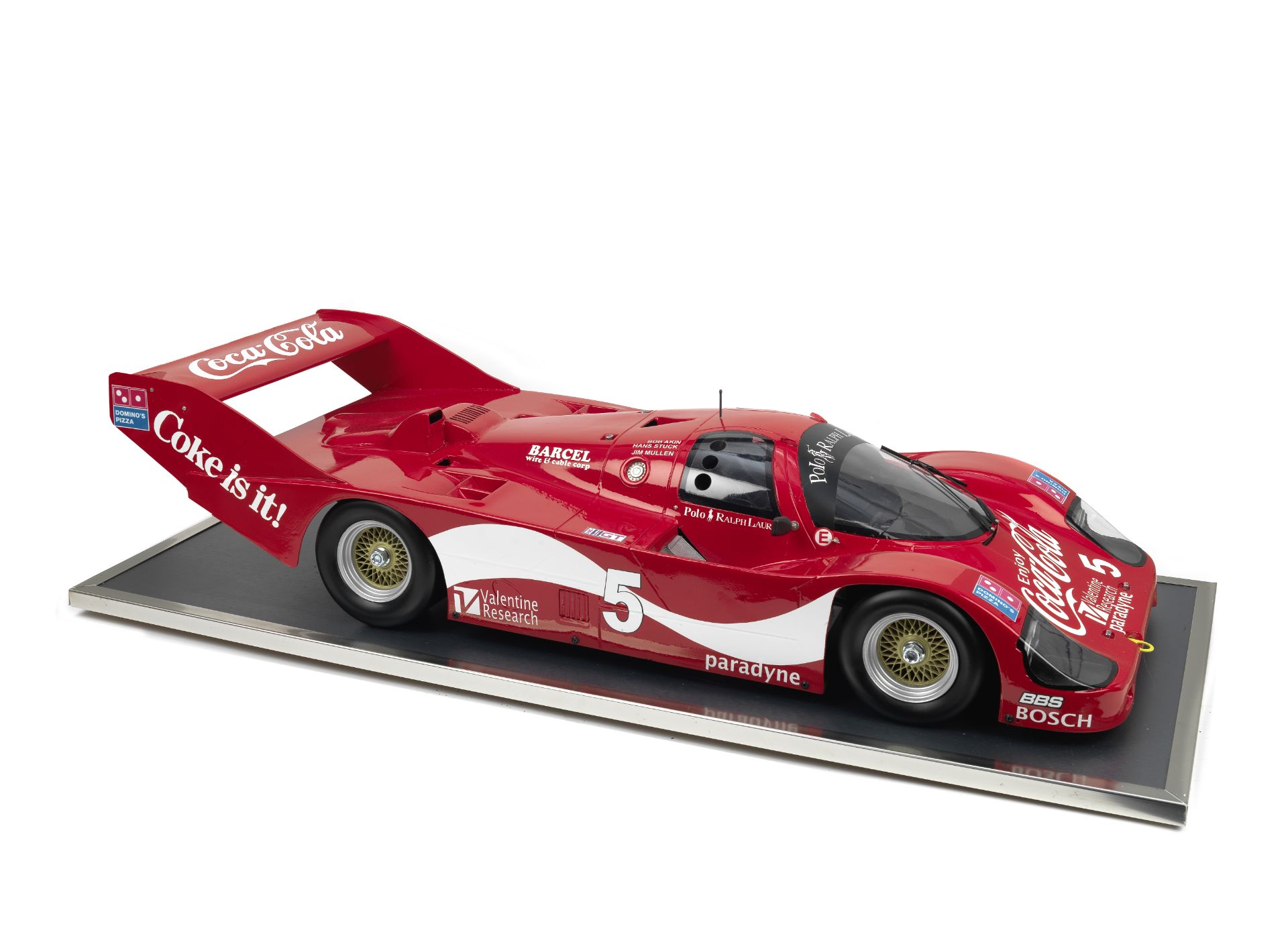 A 1:5 scale model of the 1984 Bob Akin IMSA 'Coca-Cola' Porsche 962-C by Javan Smith, ((3))