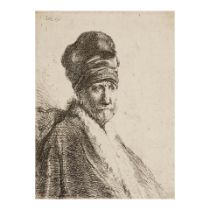 Rembrandt Harmensz van Rijn (1606-1669); Bust of a Man Wearing a High Cap, Three-Quarters Right ...